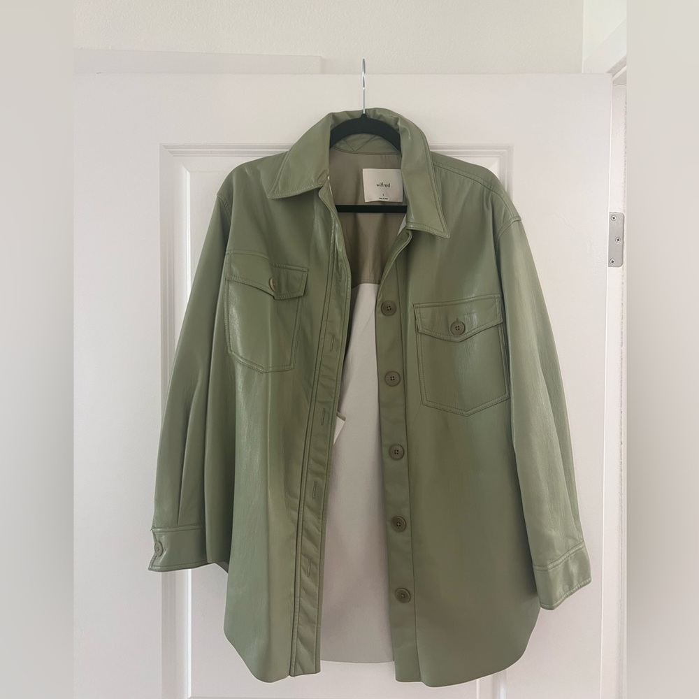 Aritzia Shacket, size small in Pastel Sage Green. New condition. Veg. Leather